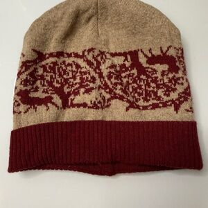 Red and Tan Knit Beanie